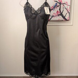 VTG French Maid Black Satin Lace Trim Slip Dress Nightgown Size 36 NWT Lingerie
